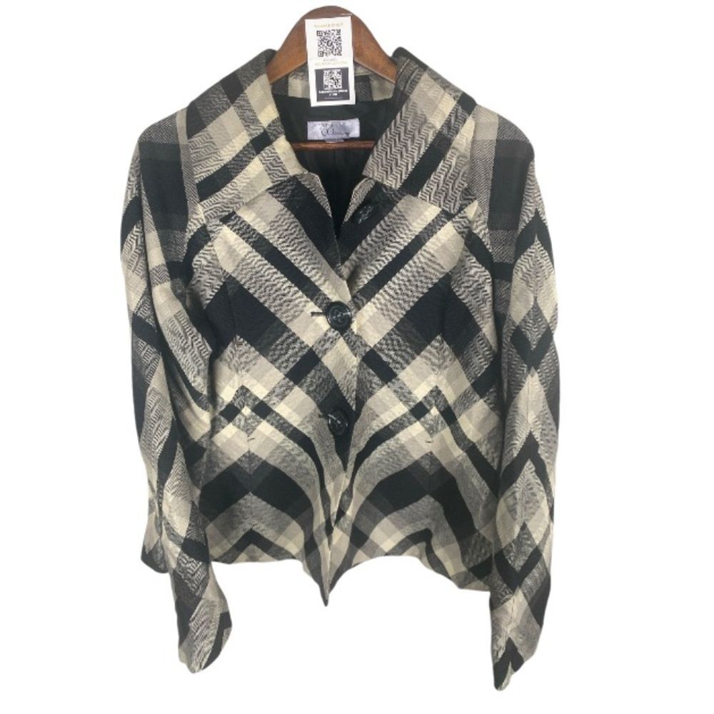 NINE & CO blk white grey printed jacket coat // XL